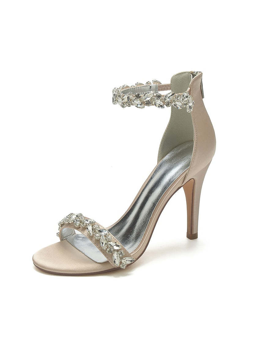 Bridal Stiletto Satin Shoes with Pointed Toe and Crystal Details for Women