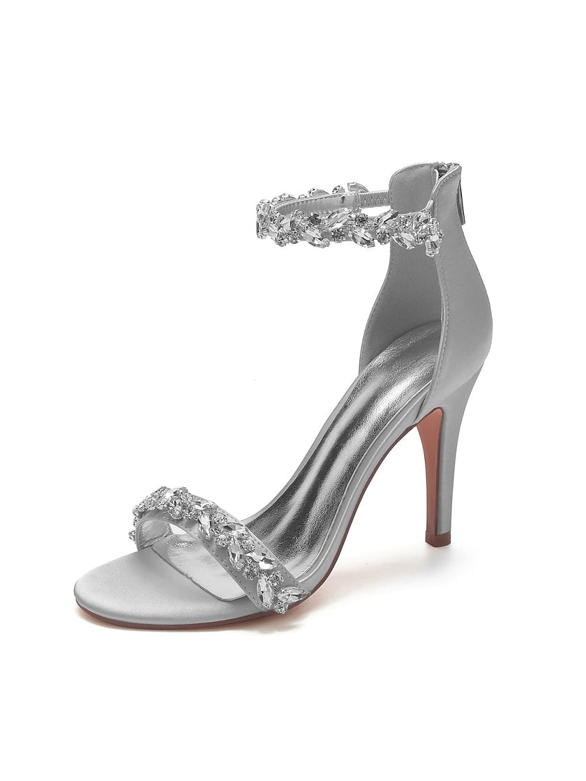 Bridal Stiletto Satin Shoes with Pointed Toe and Crystal Details for Women