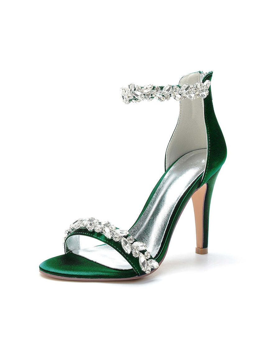 Bridal Stiletto Satin Shoes with Pointed Toe and Crystal Details for Women