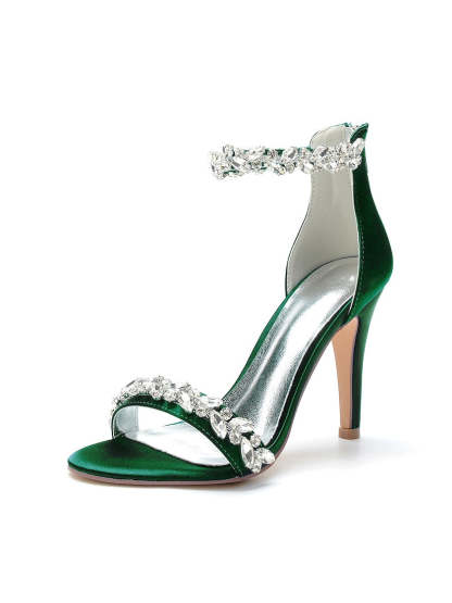 Bridal Stiletto Satin Shoes with Pointed Toe and Crystal Details for Women