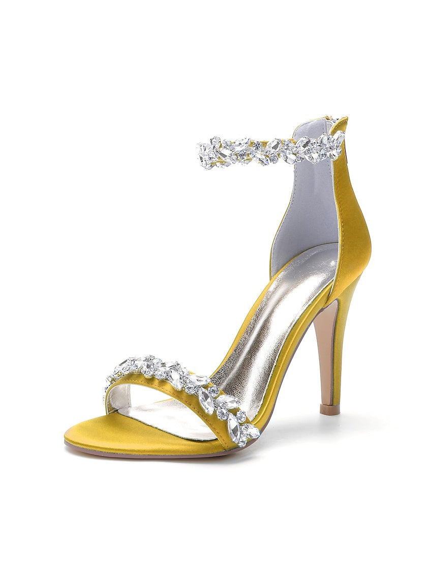 Bridal Stiletto Satin Shoes with Pointed Toe and Crystal Details for Women