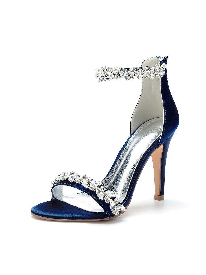 Bridal Stiletto Satin Shoes with Pointed Toe and Crystal Details for Women