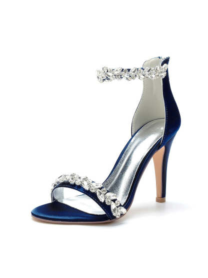 Bridal Stiletto Satin Shoes with Pointed Toe and Crystal Details for Women