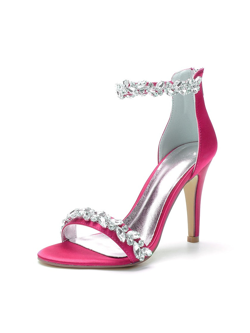 Bridal Stiletto Satin Shoes with Pointed Toe and Crystal Details for Women