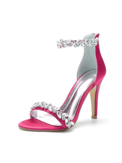 Bridal Stiletto Satin Shoes with Pointed Toe and Crystal Details for Women