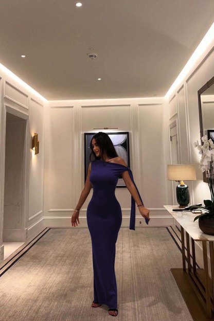 One Shoulder Sleeveless Mermaid Long Prom Dress With Pleated