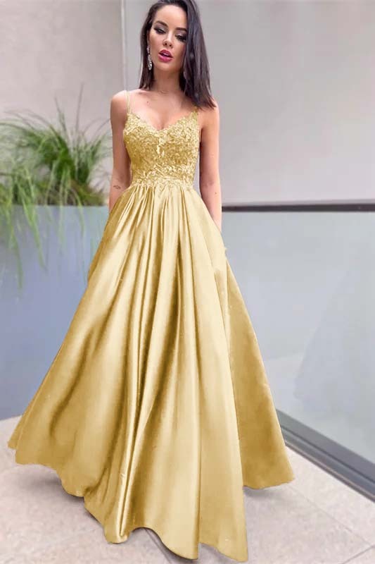 Royal Blue Sleeveless Lace A Line Long Prom Dress Appliques With Pockets