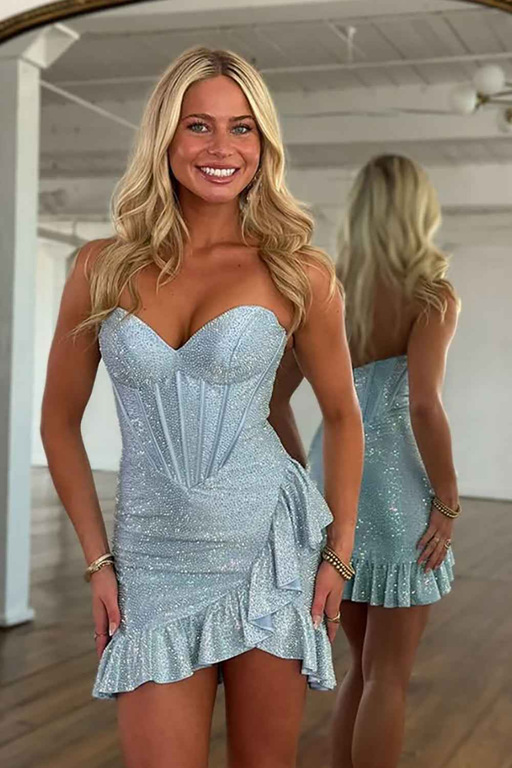Sparkly Navy Tight Sweetheart Short Corset Homecoming Dress
