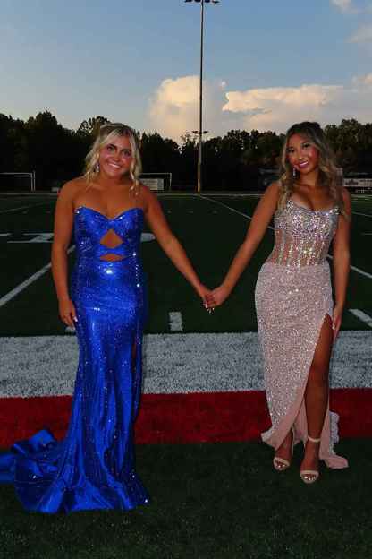 Sparkly Red Sweetheart Beaded Mermaid Cut-Out Long Prom Dress with Slit