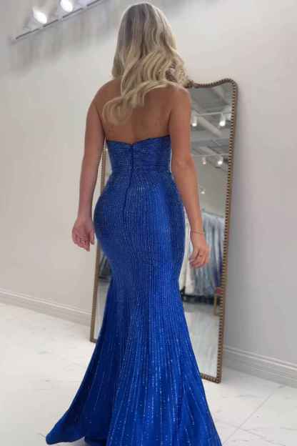 Sparkly Black Sweetheart Beaded Cut-Out Mermaid Long Prom Dress with Slit