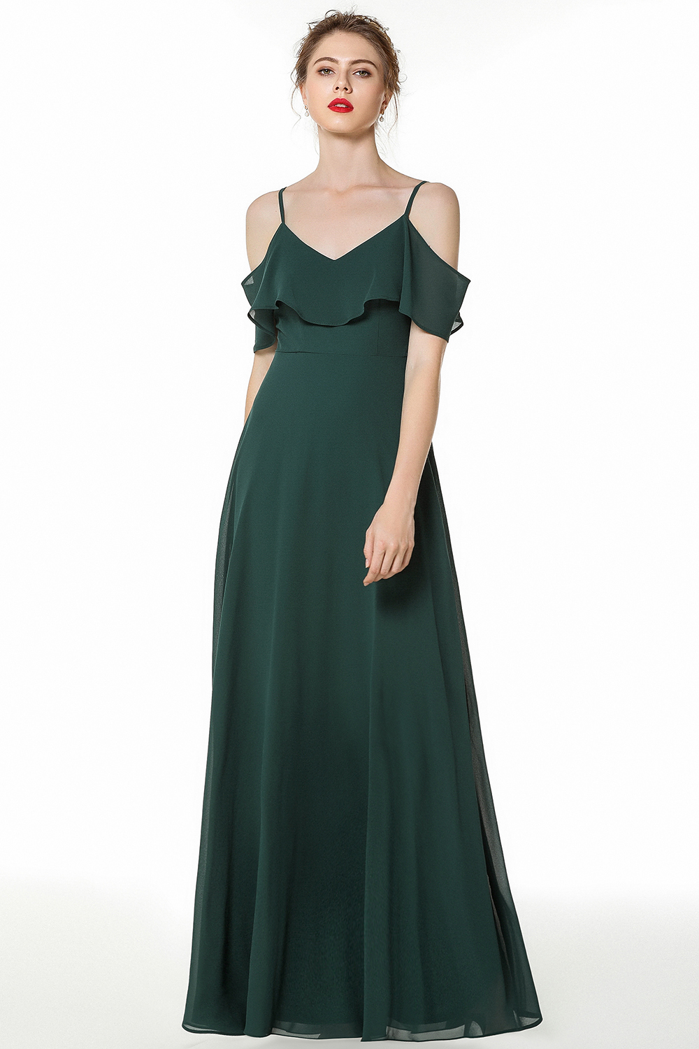 BMbridal Elegant Cold-shoulder Flounced Crinkle Backless Bridesmaid Dresses Affordable-BMbridal
