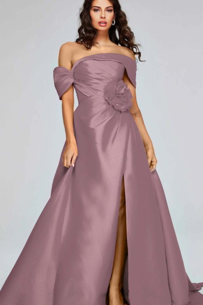 Off the Shoulder Sleeveless Long Split Prom Dress With Pleated