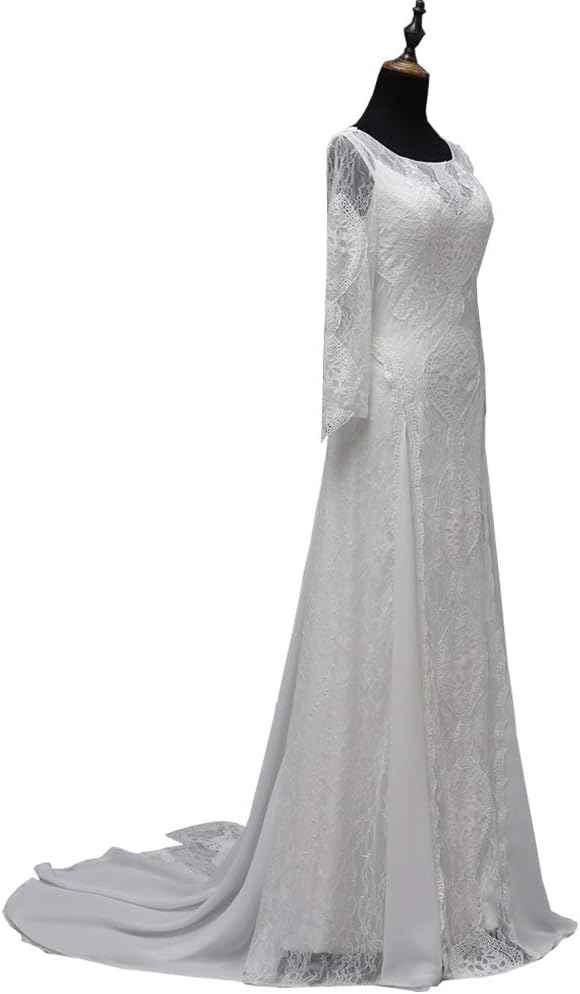 Women's Beach Wedding Dresses for Bride 2022 Vintage Long Sleeves Lace Bohemian Bridal Gown-BMbridal.UK