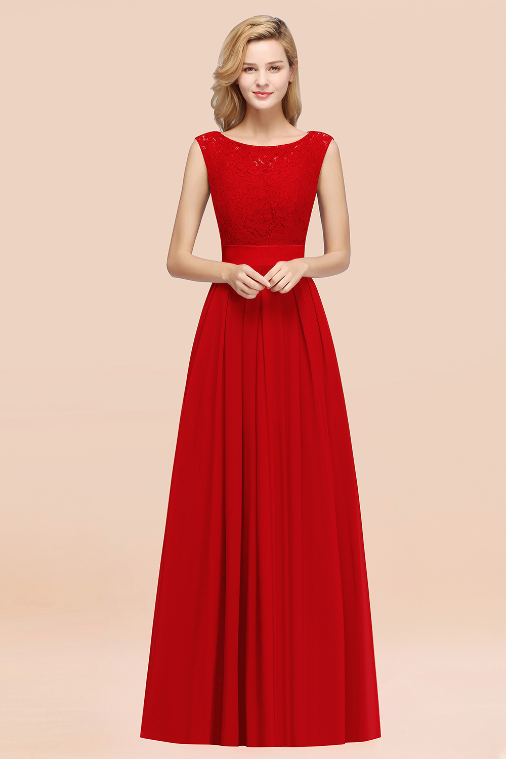 BMbridal Vintage Sleeveless Lace Bridesmaid Dresses Affordable Chiffon Wedding Party Dress Online-BMbridal