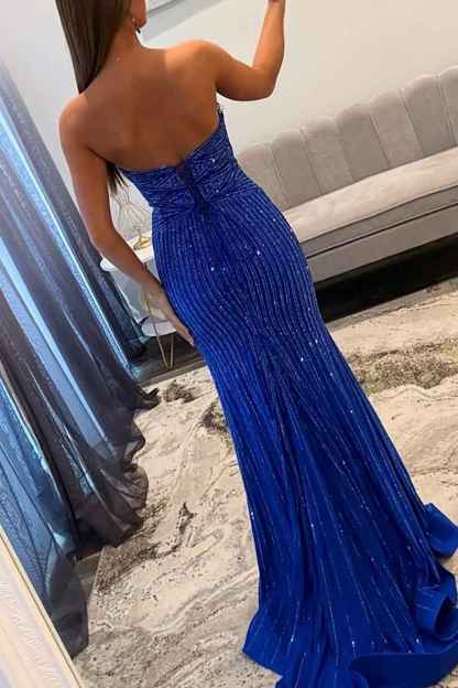 Sparkly Black Sweetheart Beaded Cut-Out Mermaid Long Prom Dress with Slit