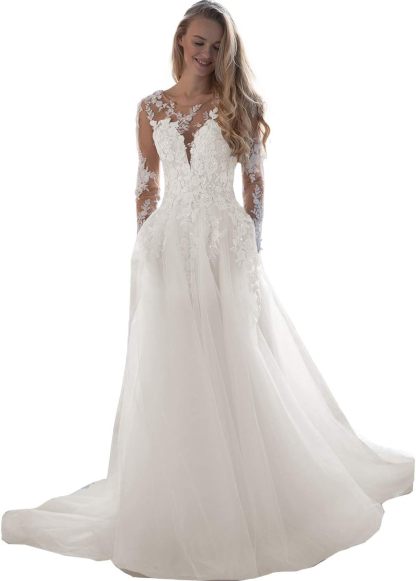 Loyeloy Women's Wedding Dresses for Bride 2025 Sexy V Neck Slit Lace Bridal Wedding Gowns for Bride YJ010-BMbridal.UK