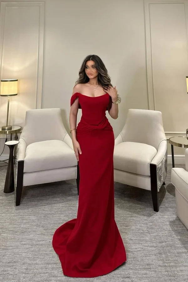 Off The Shoulder Sleeveless Long Mermaid Prom Dress With Pleated