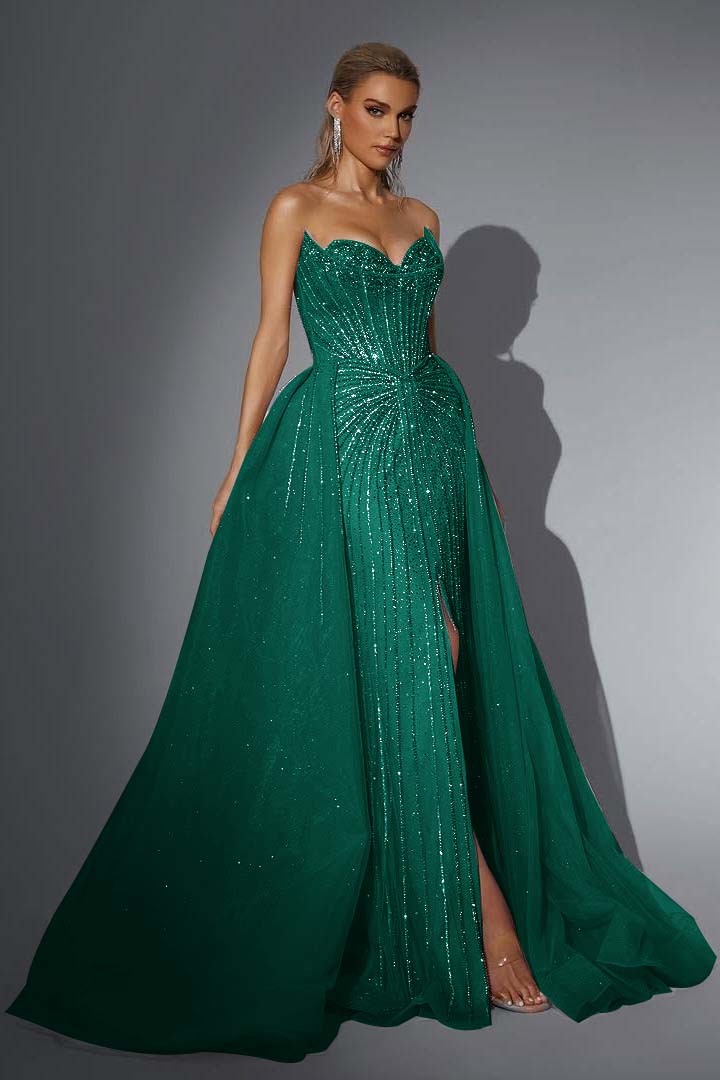 Strapless Sleeveless Long Mermaid Prom Dress With Split Sequins