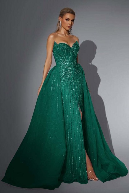 Strapless Sleeveless Long Mermaid Prom Dress With Split Sequins