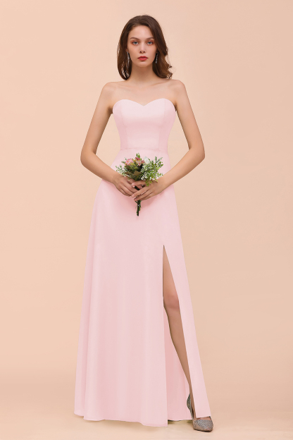 BMbridal Affordable Strapless Front Slit Long Dusty Sage Bridesmaid Dress-BMbridal