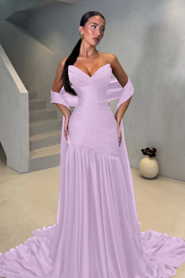 Chiffon Strapless Sleeveless Long Mermaid Prom Dress With Pleated