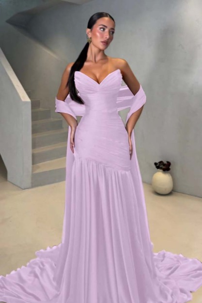 Chiffon Strapless Sleeveless Long Mermaid Prom Dress With Pleated