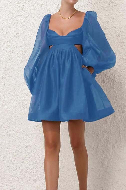 Black Long Sleeves Backless A Line Short Prom Dress With Pockets