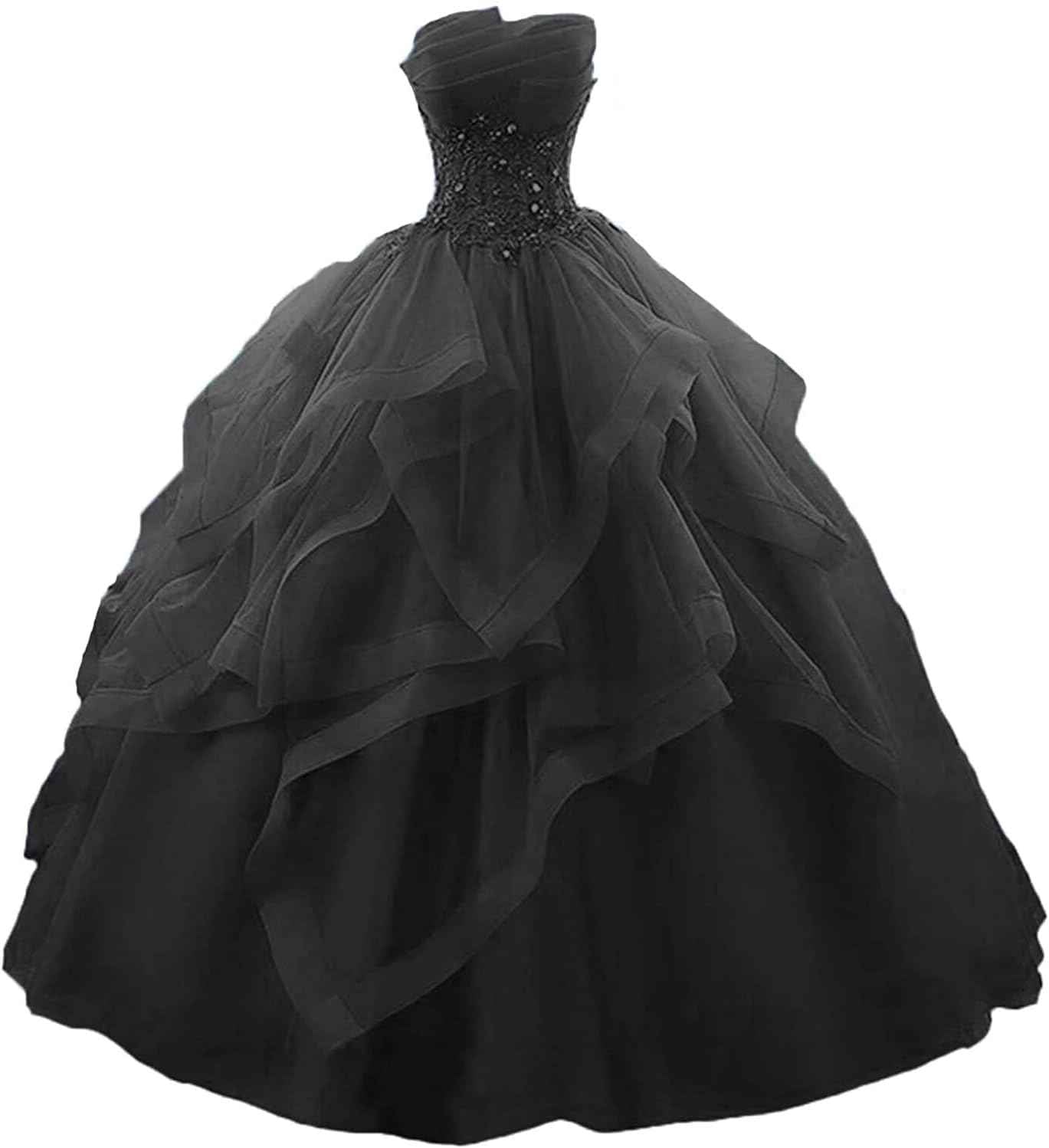 Prom Dress Long Ruffles Ball Gown Quinceanera Dresses Strapless Lace Tulle Beaded Princess Evening Dress-BMbridal.UK