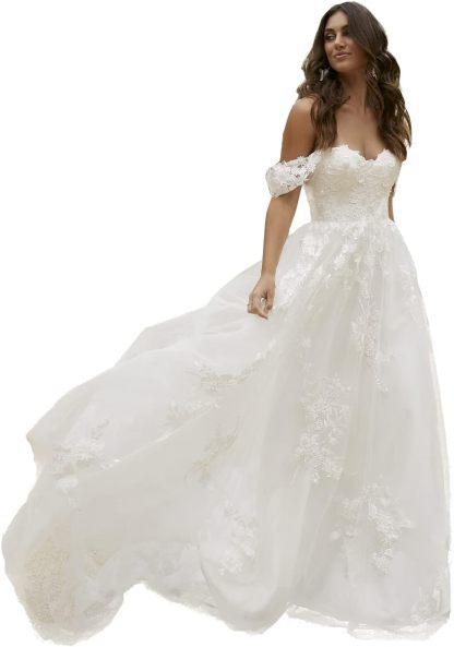 Loyeloy Women's Wedding Dresses for Bride 2025 Sexy V Neck Slit Lace Bridal Wedding Gowns for Bride YJ010-BMbridal.UK