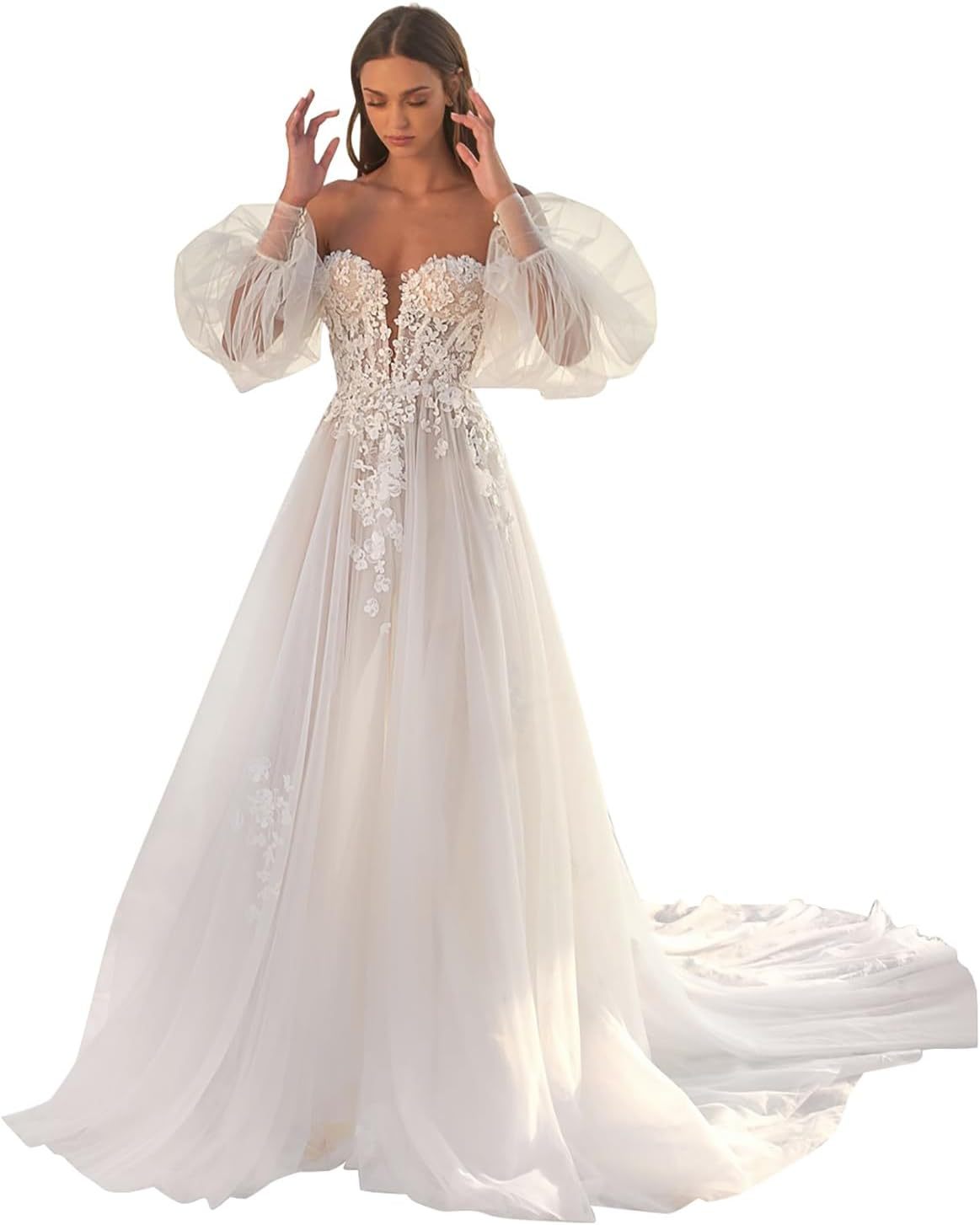 Lace Appliqued Wedding Dresses for Bride 2025 Beach Wedding Bridal Gowns for Women SE002-BMbridal.UK