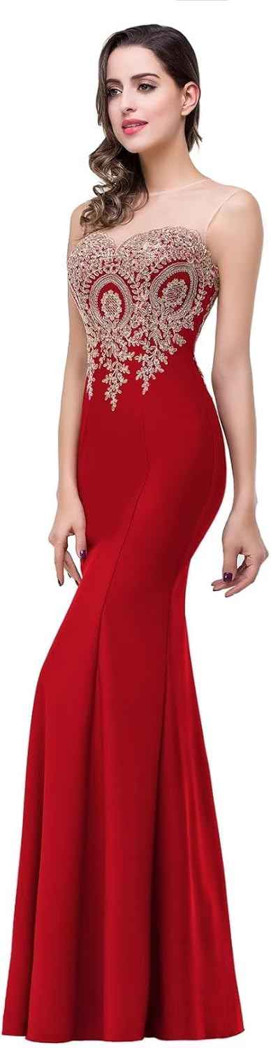 Women's Lace Applique Long Formal Mermaid Evening Prom Dresses-BMbridal.UK