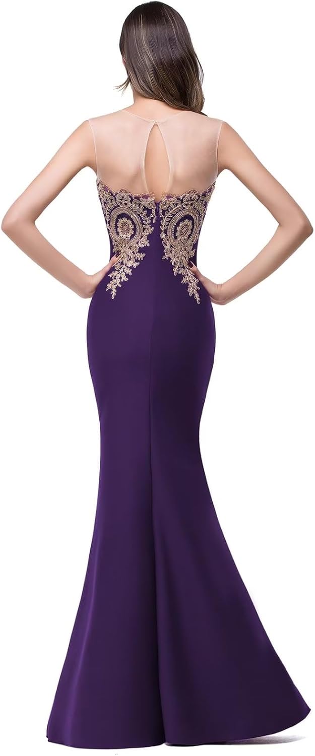 Women's Lace Applique Long Formal Mermaid Evening Prom Dresses-BMbridal.UK