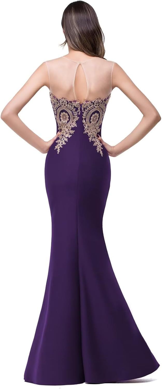 Women's Lace Applique Long Formal Mermaid Evening Prom Dresses-BMbridal.UK