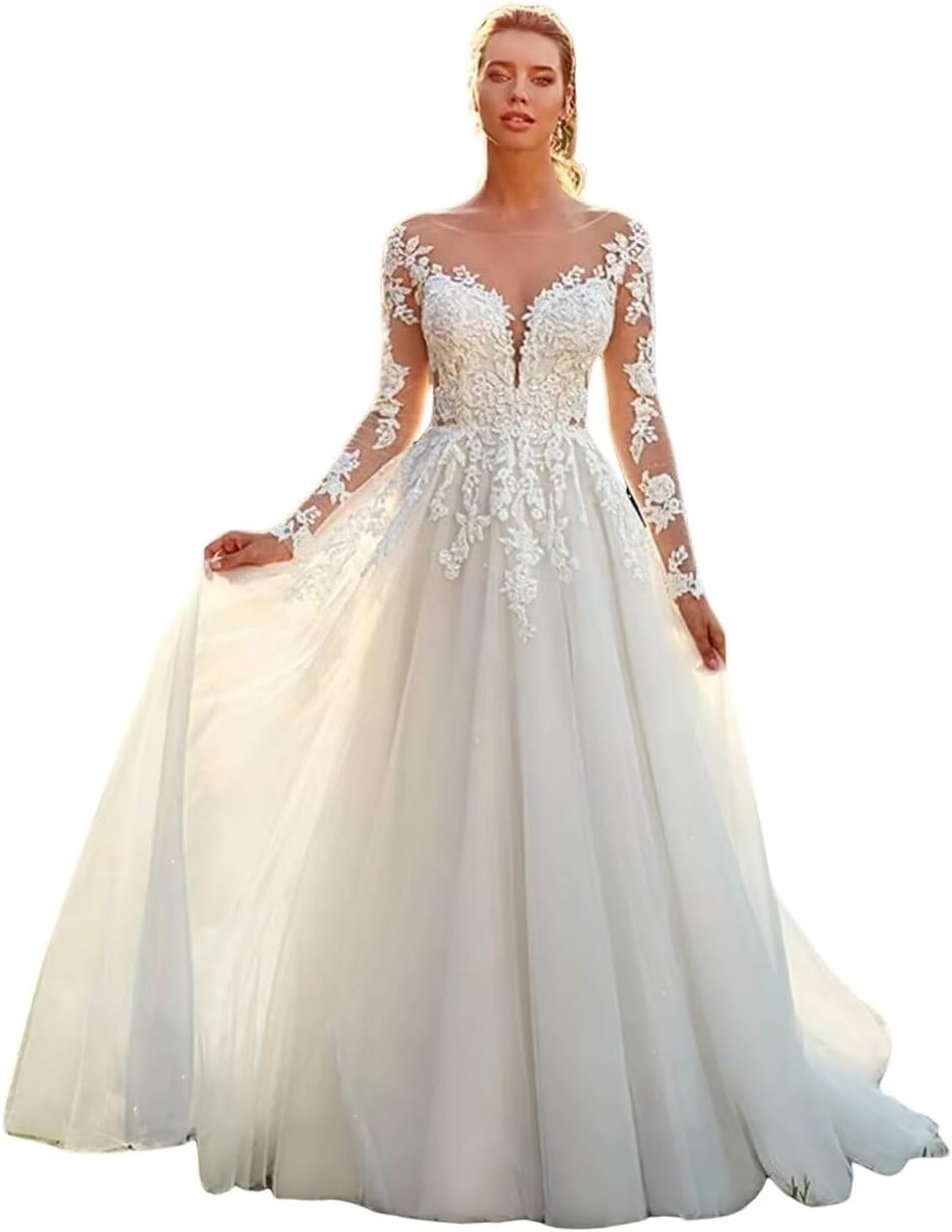 Women's Beach Spaghetti Strap Wedding Dresses for Bride 2025 Boho Long Lace Bridal Gowns for Wedding-BMbridal.UK