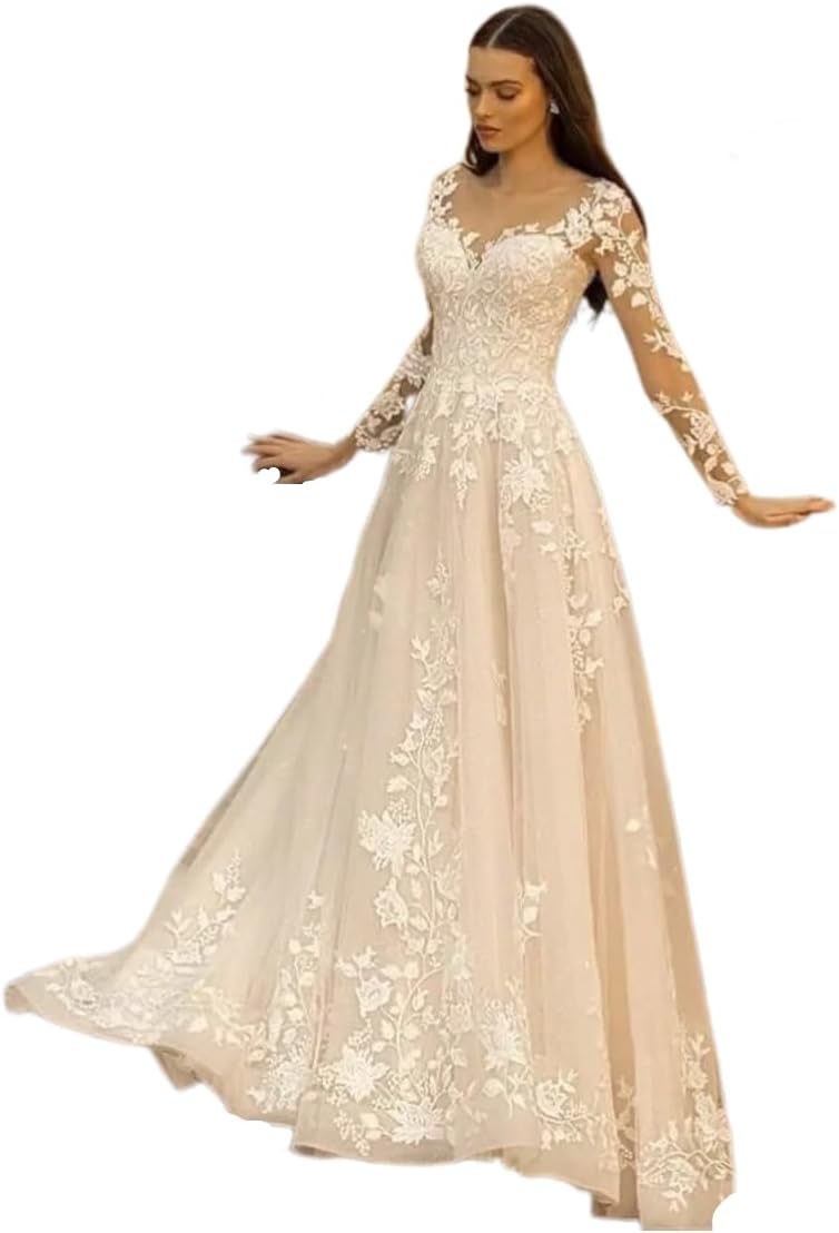 Loyeloy Women's Wedding Dresses for Bride 2025 Sexy V Neck Slit Lace Bridal Wedding Gowns for Bride YJ010-BMbridal.UK