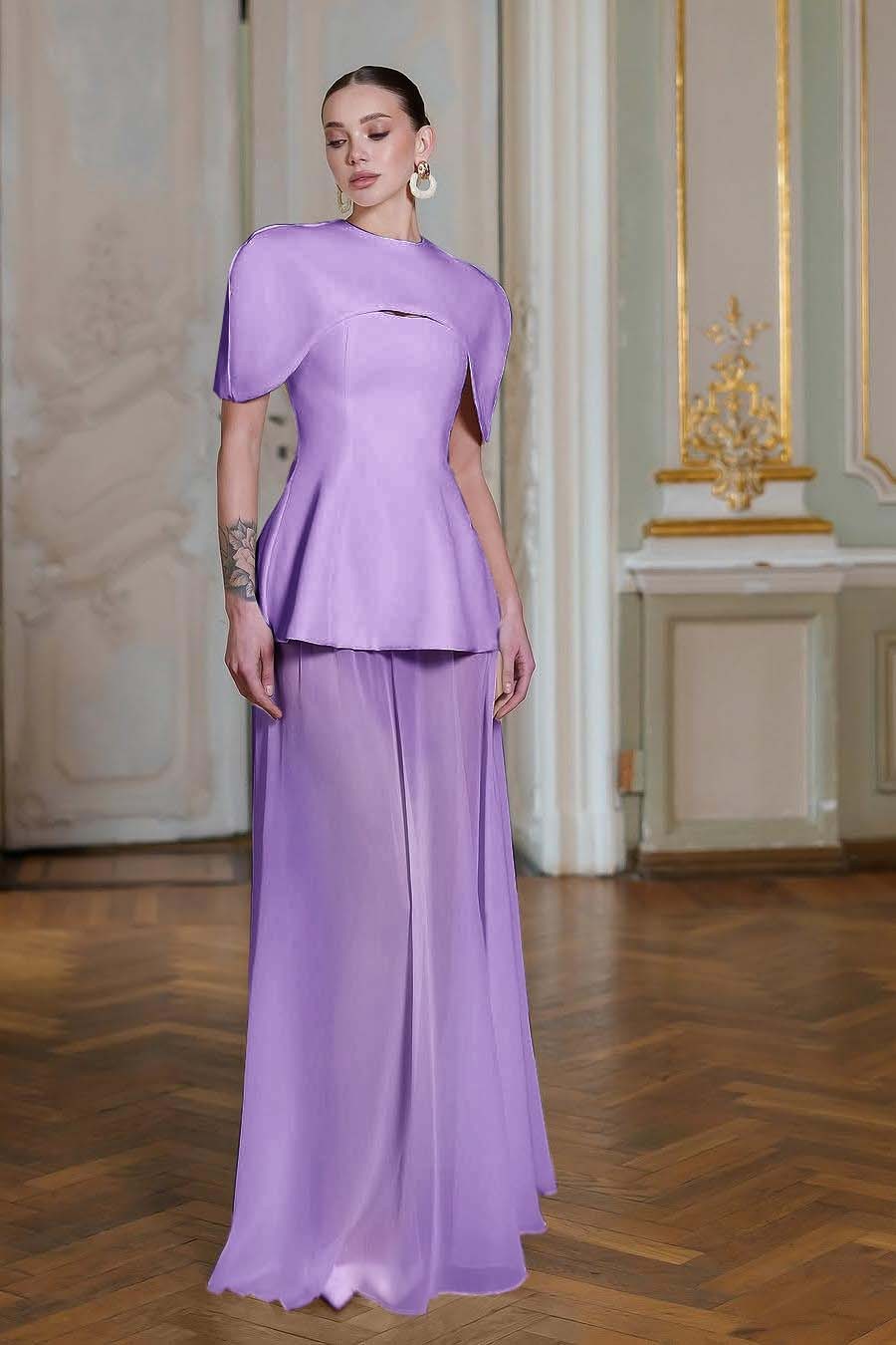 Chiffon Sleeveless Long Mermaid Prom Dress With Pleated Shawl