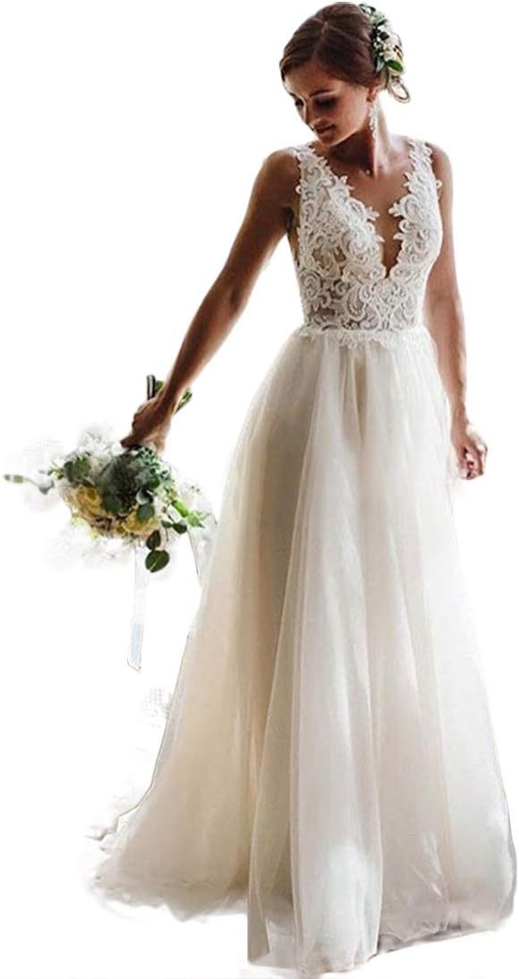 Loyeloy Women's Wedding Dresses for Bride 2025 Sexy V Neck Slit Lace Bridal Wedding Gowns for Bride YJ010-BMbridal.UK