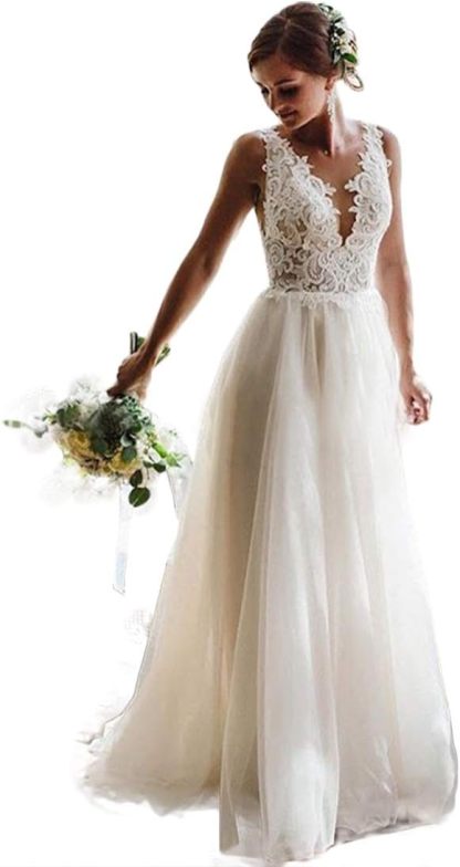 Loyeloy Women's Wedding Dresses for Bride 2025 Sexy V Neck Slit Lace Bridal Wedding Gowns for Bride YJ010-BMbridal.UK