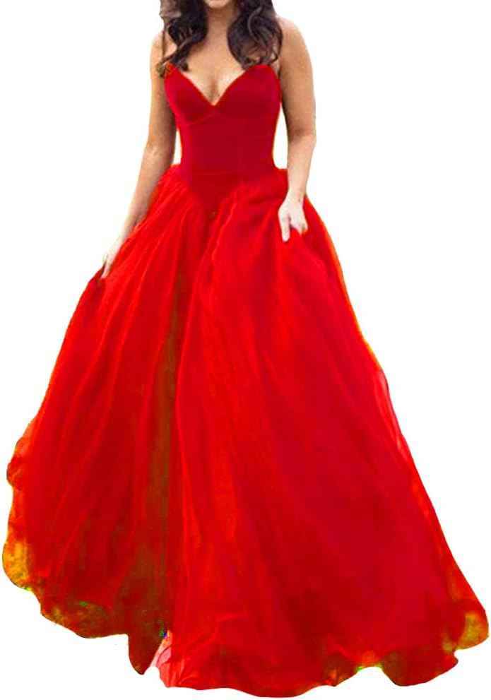 V Neck Velvet and Tulle Long Ball Gown Corset Formal Evening Prom Dresses-BMbridal.UK