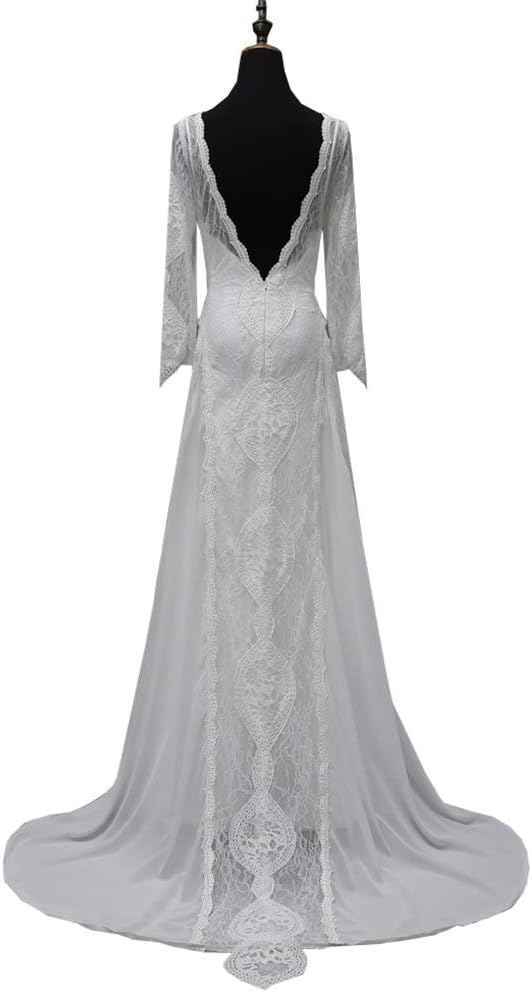 Women's Beach Wedding Dresses for Bride 2022 Vintage Long Sleeves Lace Bohemian Bridal Gown-BMbridal.UK