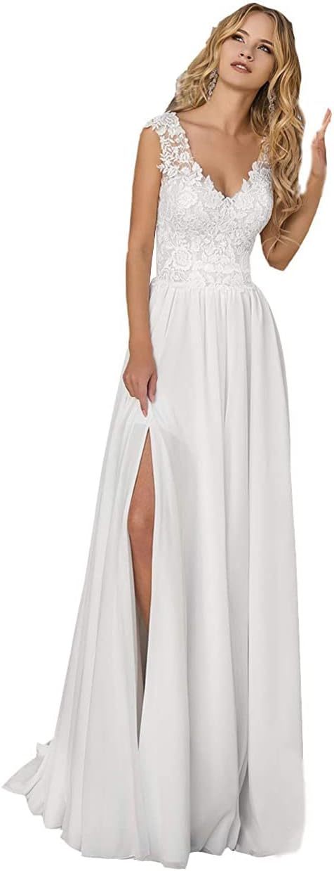 Women's Beach Spaghetti Strap Wedding Dresses for Bride 2025 Boho Long Lace Bridal Gowns for Wedding-BMbridal.UK