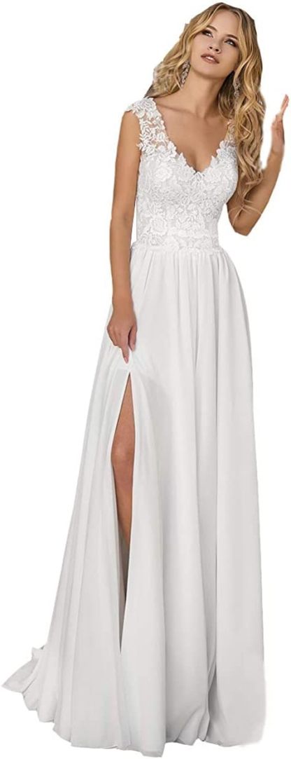 Women's Beach Spaghetti Strap Wedding Dresses for Bride 2025 Boho Long Lace Bridal Gowns for Wedding-BMbridal.UK