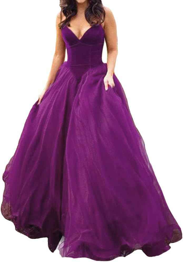 V Neck Velvet and Tulle Long Ball Gown Corset Formal Evening Prom Dresses-BMbridal.UK