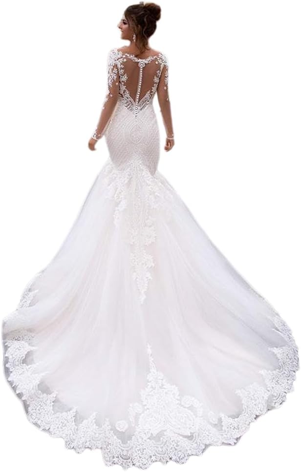Loyeloy Women's Wedding Dresses for Bride 2025 Sexy V Neck Slit Lace Bridal Wedding Gowns for Bride YJ010-BMbridal.UK
