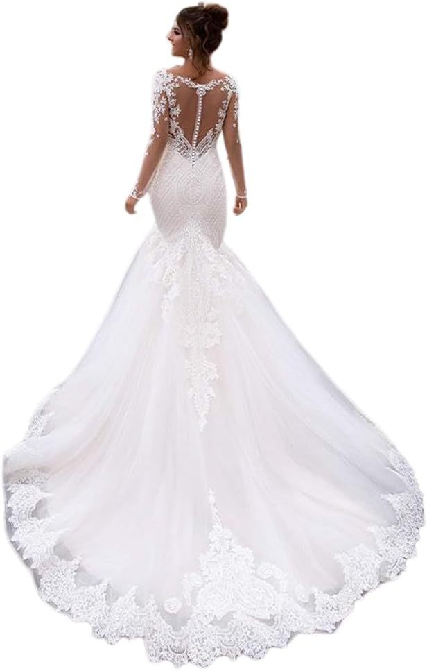 Loyeloy Women's Wedding Dresses for Bride 2025 Sexy V Neck Slit Lace Bridal Wedding Gowns for Bride YJ010-BMbridal.UK