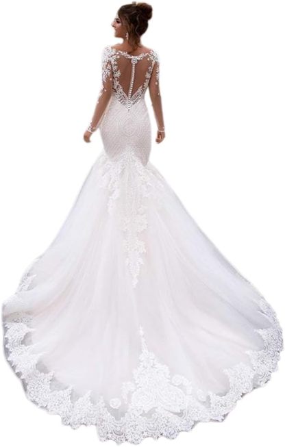Loyeloy Women's Wedding Dresses for Bride 2025 Sexy V Neck Slit Lace Bridal Wedding Gowns for Bride YJ010-BMbridal.UK