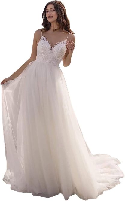 Loyeloy Women's Wedding Dresses for Bride 2025 Sexy V Neck Slit Lace Bridal Wedding Gowns for Bride YJ010-BMbridal.UK