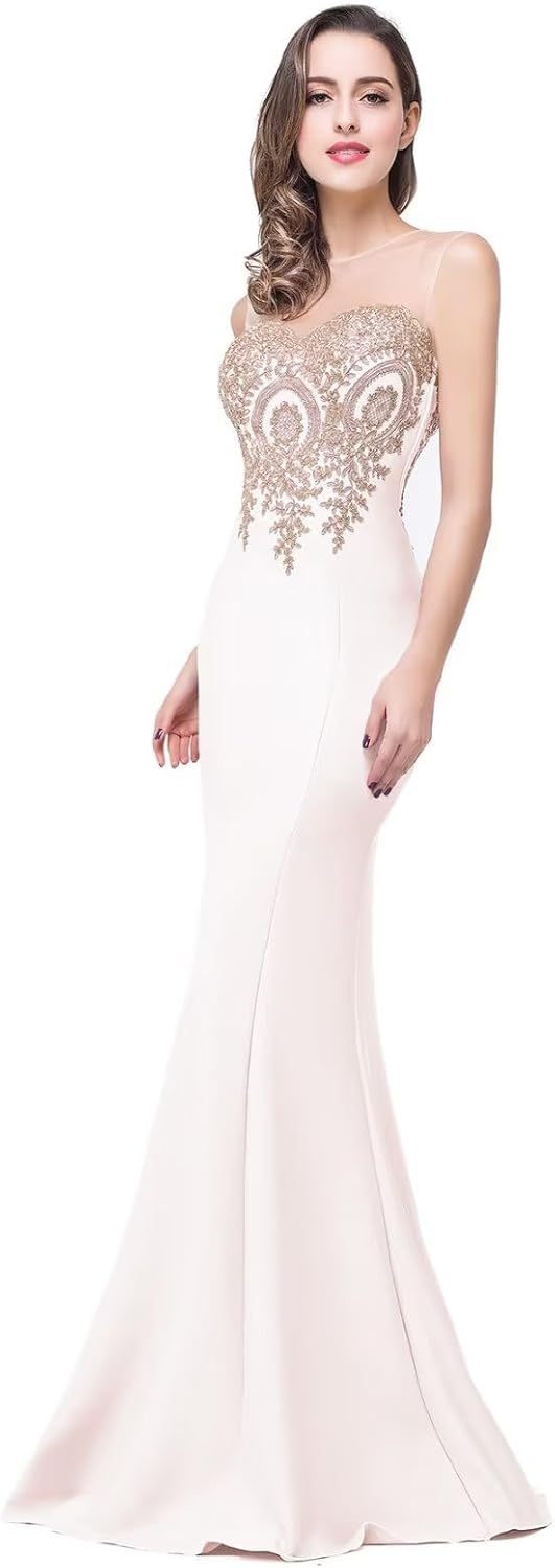 Women's Lace Applique Long Formal Mermaid Evening Prom Dresses-BMbridal.UK