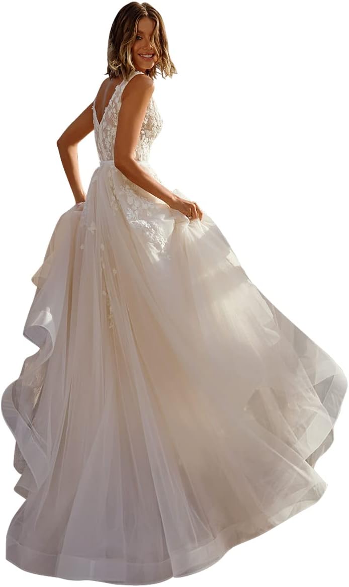 Lace Appliqued Wedding Dresses for Bride 2025 Beach Wedding Bridal Gowns for Women SE002-BMbridal.UK