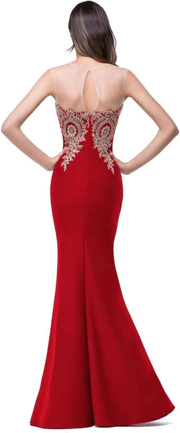 Women's Lace Applique Long Formal Mermaid Evening Prom Dresses-BMbridal.UK